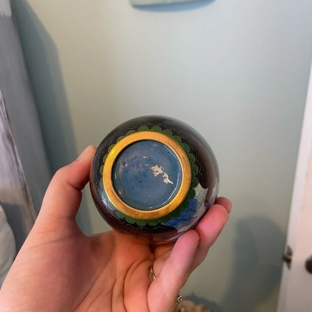 Vintage Black Cloisonné Vase